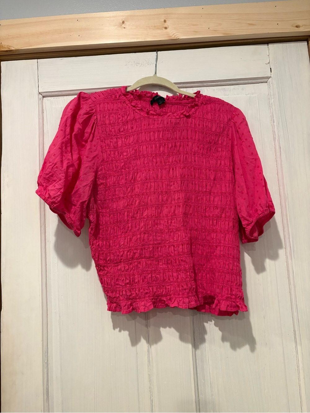 Jcrew hot  Pink Smocked Short Sleeve Top